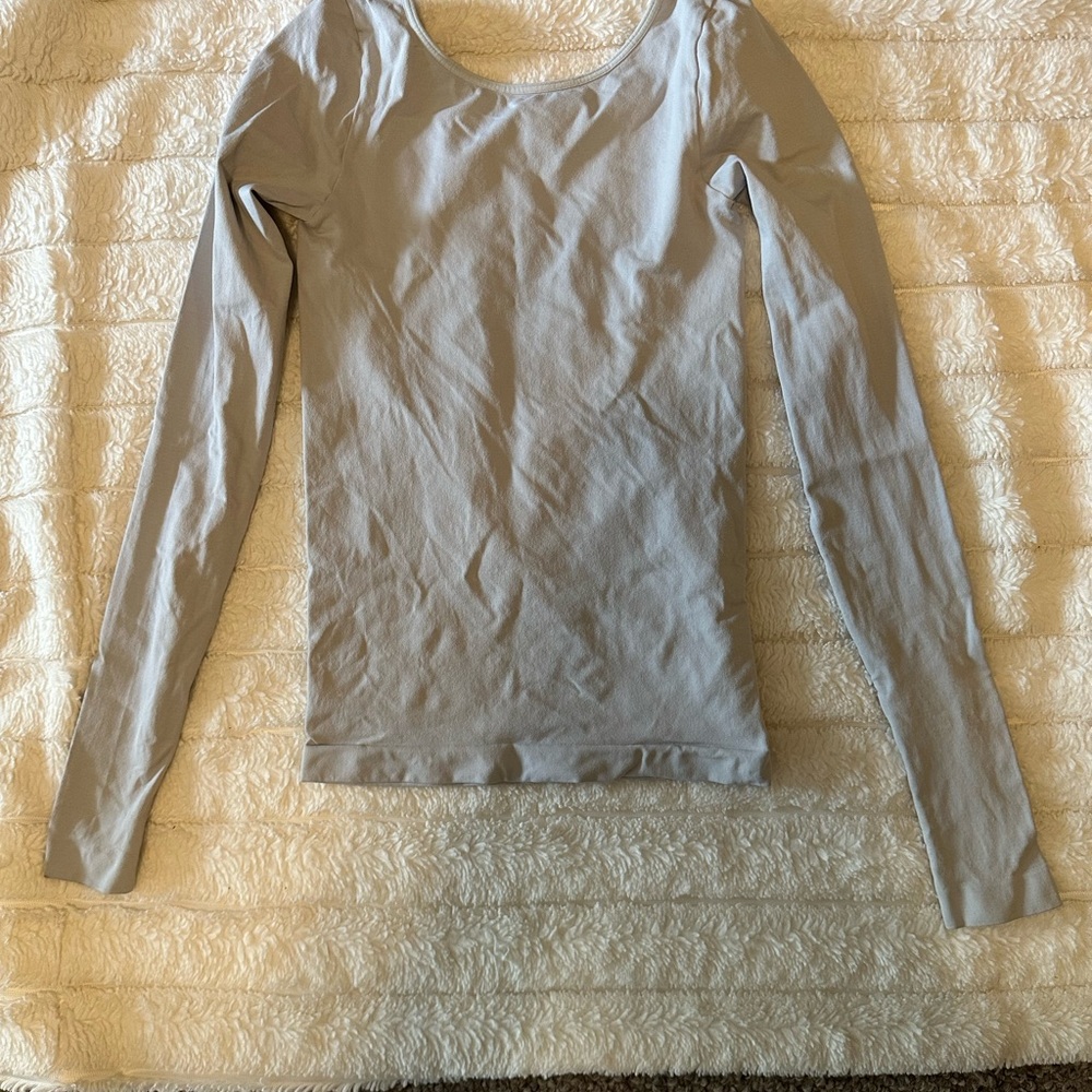 Women's Gray Long Sleeve Top With Plunging Back!